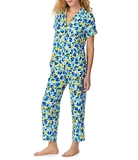 kate spade new york Blooming Garden Print Short Sleeve Notch Collar Jersey Knit Cropped Pajama Set