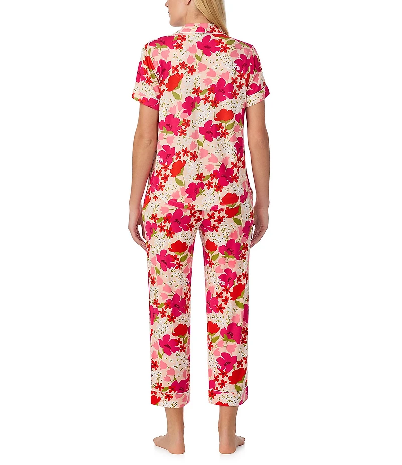 kate spade new york Bountiful Garden Floral Short Sleeve Notch Collar Button-Front Jersey Knit Cropped Pajama Set