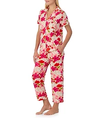 kate spade new york Bountiful Garden Floral Short Sleeve Notch Collar Button-Front Jersey Knit Cropped Pajama Set