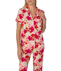 kate spade new york Bountiful Garden Floral Short Sleeve Notch Collar Button-Front Jersey Knit Cropped Pajama Set