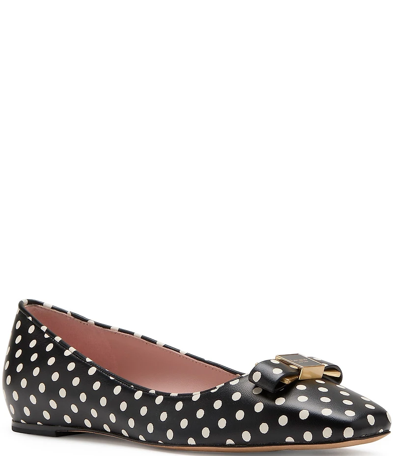 kate spade new york Bowdie Polka Dot Leather Logo Hardware Detail Bow Ballet Flats