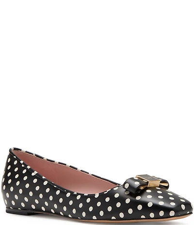 kate spade new york Bowdie Polka Dot Leather Logo Hardware Detail Bow Ballet Flats