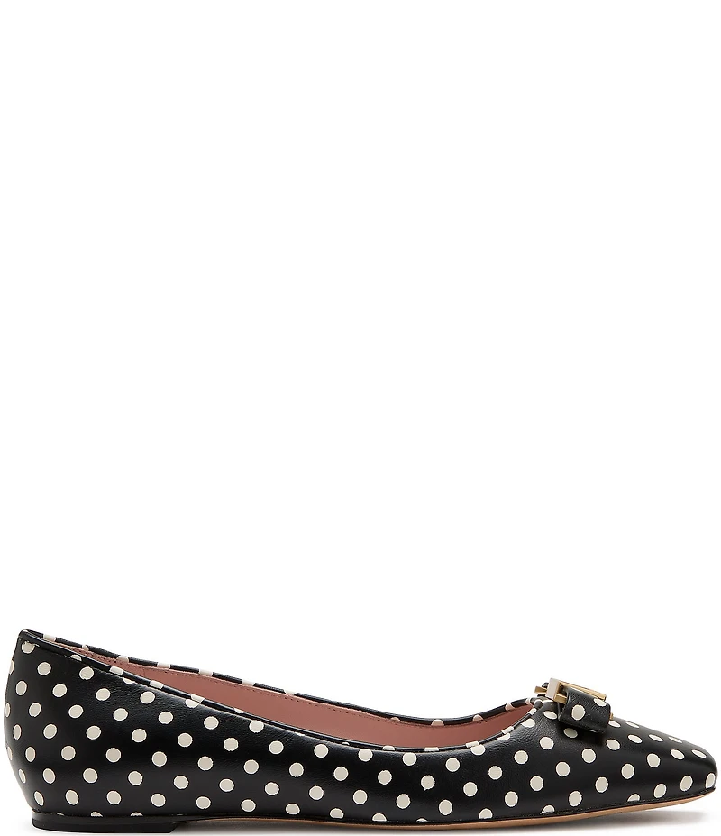 kate spade new york Bowdie Polka Dot Leather Logo Hardware Detail Bow Ballet Flats