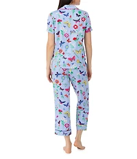 kate spade new york Butterfly & Blooms Print Short Sleeve Notch Collar Jersey Knit Cropped Pajama Set