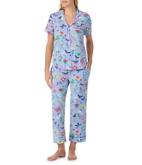 kate spade new york Butterfly & Blooms Print Short Sleeve Notch Collar Jersey Knit Cropped Pajama Set