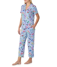 kate spade new york Butterfly & Blooms Print Short Sleeve Notch Collar Jersey Knit Cropped Pajama Set