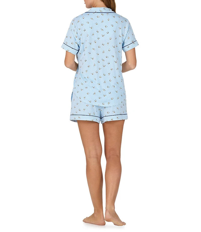 kate spade new york Buzzing Bee Stripe Print Short Sleeve Notch Collar Jersey Knit Shorty Pajama Set