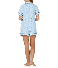 kate spade new york Buzzing Bee Stripe Print Short Sleeve Notch Collar Jersey Knit Shorty Pajama Set