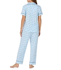 kate spade new york Buzzing Bees Stripe Print Short Sleeve Notch Collar Jersey Knit Cropped Pajama Set