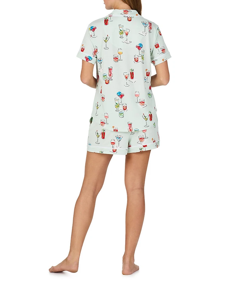 kate spade new york Cabana Cocktails Print Short Sleeve Notch Collar Brushed Jersey Knit Shorty Pajama Set