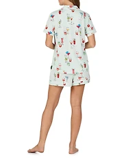 kate spade new york Cabana Cocktails Print Short Sleeve Notch Collar Brushed Jersey Knit Shorty Pajama Set