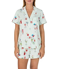 kate spade new york Cabana Cocktails Print Short Sleeve Notch Collar Brushed Jersey Knit Shorty Pajama Set