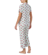 kate spade new york Charming Cherries Short Sleeve Notch Collar Button-Front Jersey Knit Cropped Pajama Set