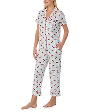 kate spade new york Charming Cherries Short Sleeve Notch Collar Button-Front Jersey Knit Cropped Pajama Set