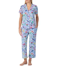 kate spade new york Cheerful Bunnies Print Short Sleeve Notch Collar Jersey Knit Cropped Pajama Set