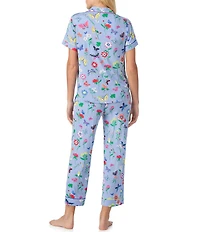 kate spade new york Cheerful Bunnies Print Short Sleeve Notch Collar Jersey Knit Cropped Pajama Set