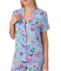 kate spade new york Cheerful Bunnies Print Short Sleeve Notch Collar Jersey Knit Cropped Pajama Set