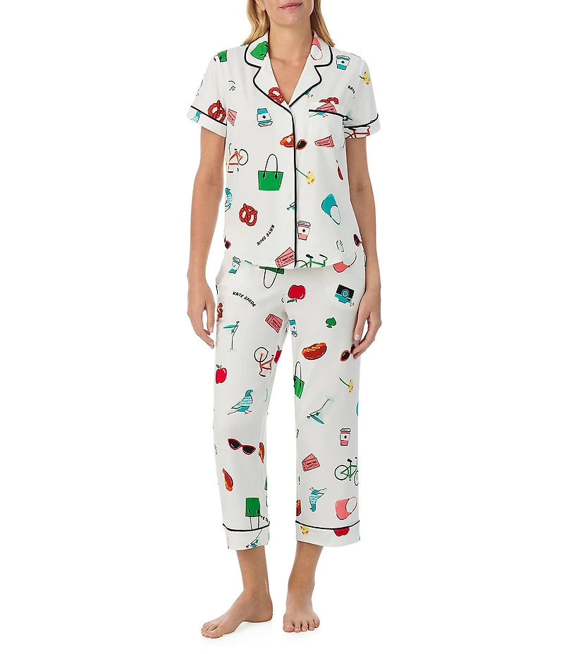 kate spade new york City Element Print Short Sleeve Notch Collar Cropped Pajama Set