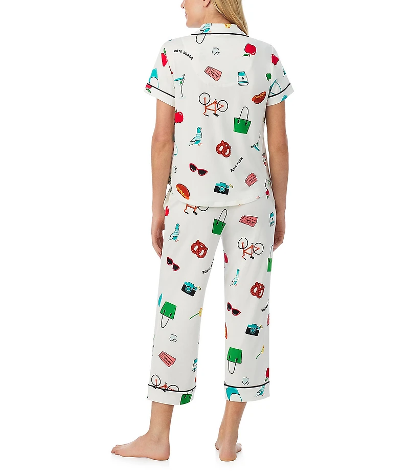 kate spade new york City Element Print Short Sleeve Notch Collar Cropped Pajama Set