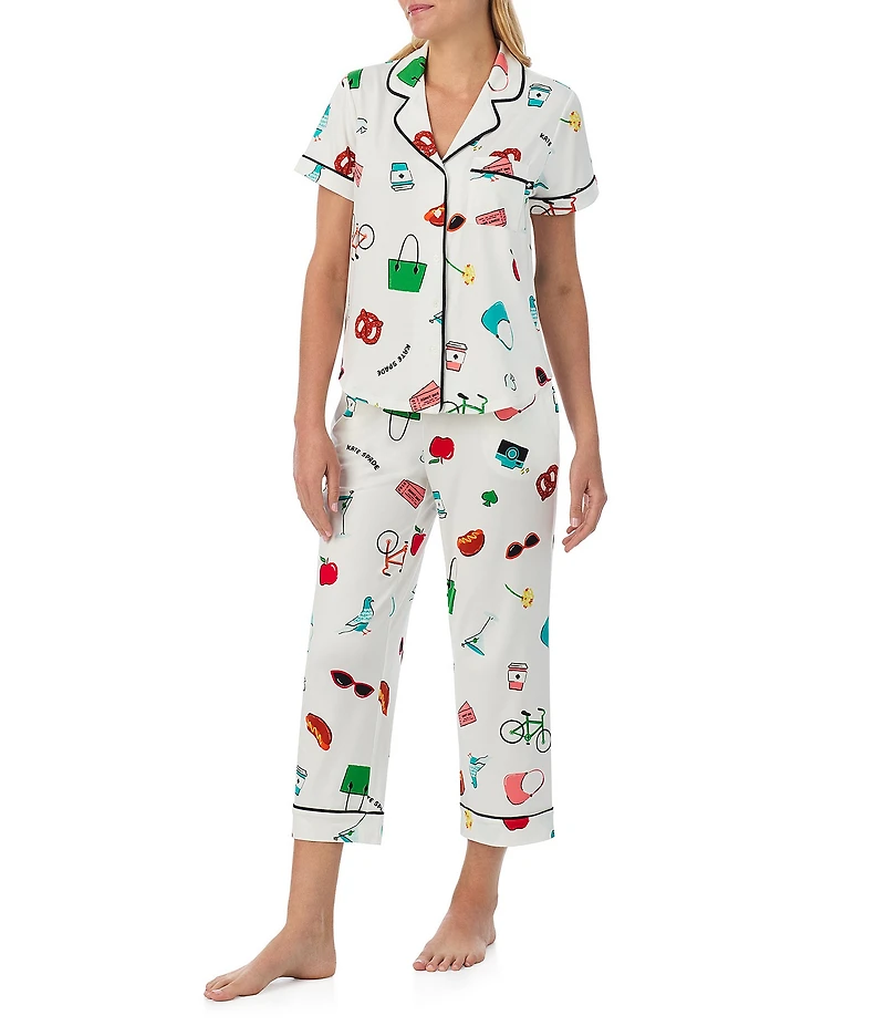 kate spade new york City Element Print Short Sleeve Notch Collar Cropped Pajama Set