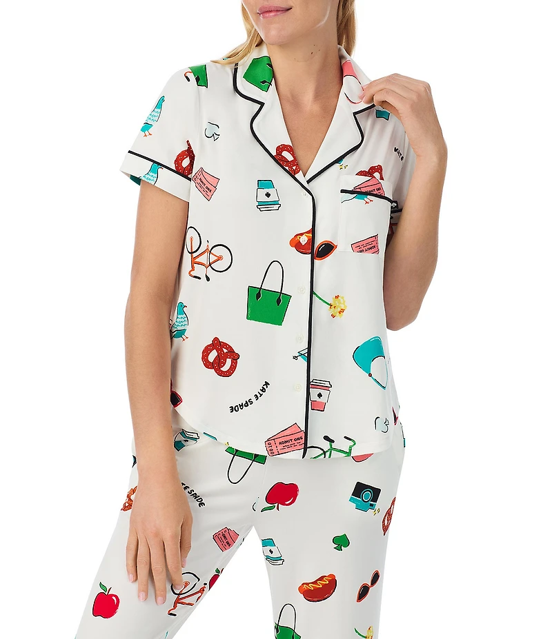 kate spade new york City Element Print Short Sleeve Notch Collar Cropped Pajama Set