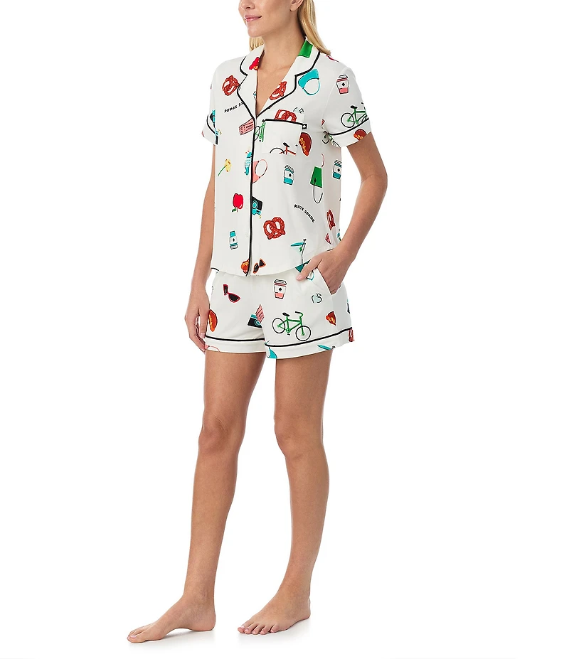 kate spade new york City Elements Print Short Sleeve Notch Collar Shorty Pajama Set