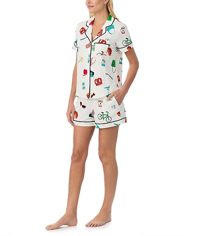kate spade new york City Elements Print Short Sleeve Notch Collar Shorty Pajama Set