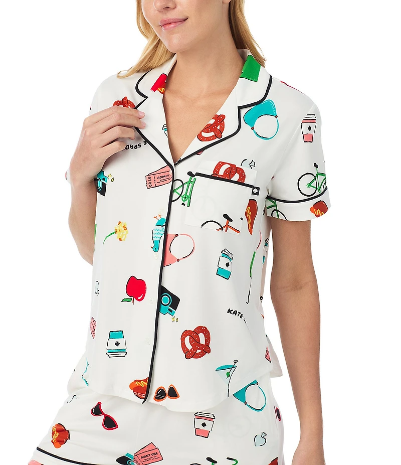 kate spade new york City Elements Print Short Sleeve Notch Collar Shorty Pajama Set