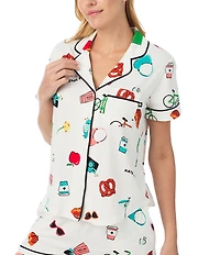 kate spade new york City Elements Print Short Sleeve Notch Collar Shorty Pajama Set
