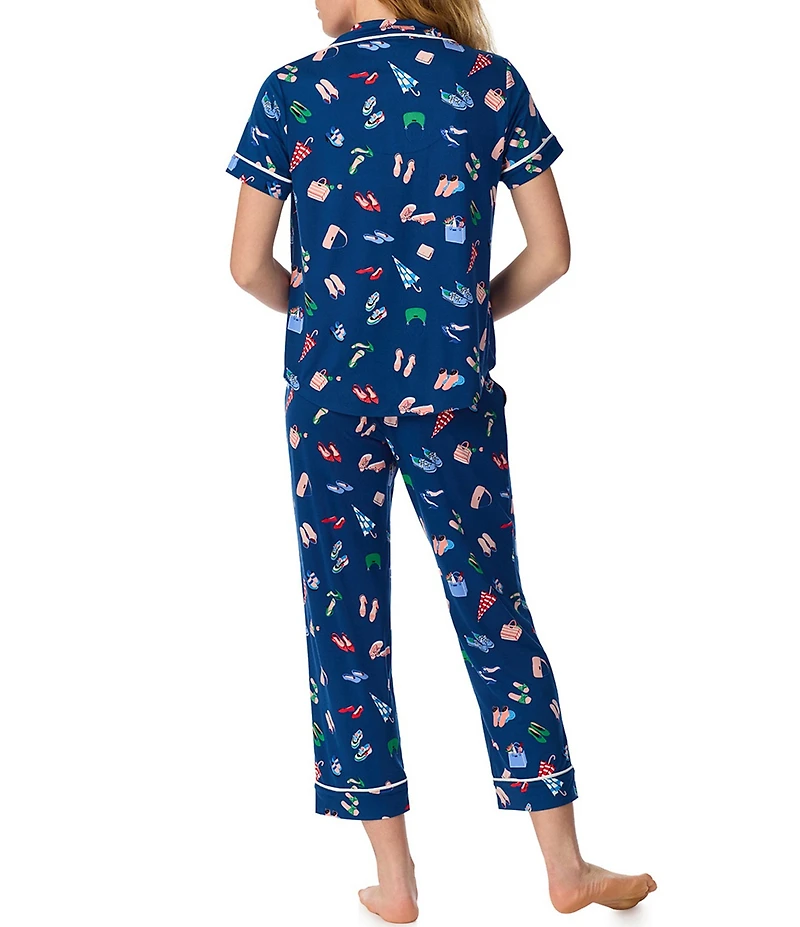 kate spade new york City Essentials Print Short Sleeve Notch Collar Brushed Jersey Knit Cropped Pajama Set