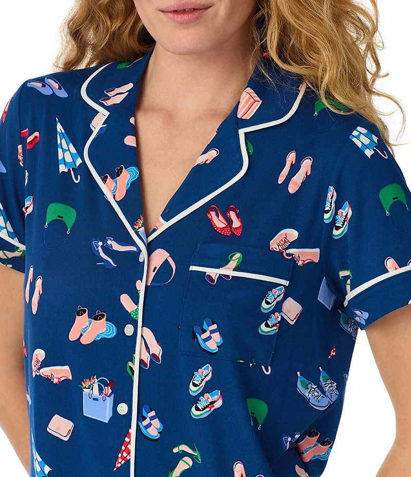 kate spade new york City Essentials Print Short Sleeve Notch Collar Brushed Jersey Knit Cropped Pajama Set