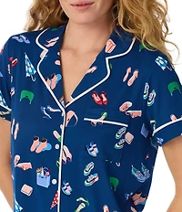 kate spade new york City Essentials Print Short Sleeve Notch Collar Brushed Jersey Knit Cropped Pajama Set