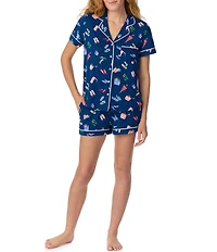 kate spade new york City Essentials Print Short Sleeve Notch Collar Brushed Jersey Knit Shorty Pajama Set