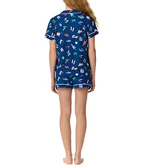 kate spade new york City Essentials Print Short Sleeve Notch Collar Brushed Jersey Knit Shorty Pajama Set