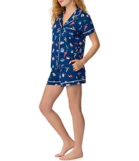 kate spade new york City Essentials Print Short Sleeve Notch Collar Brushed Jersey Knit Shorty Pajama Set