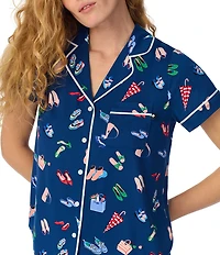 kate spade new york City Essentials Print Short Sleeve Notch Collar Brushed Jersey Knit Shorty Pajama Set