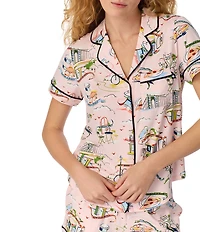 kate spade new york City Stroll Print Short Sleeve Notch Collar Brushed Jersey Knit Shorty Pajama Set