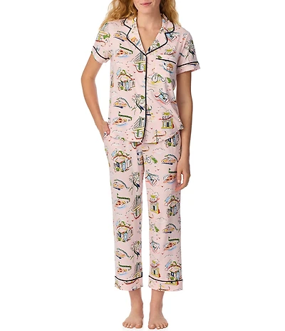 kate spade new york City Strolls Print Short Sleeve Notch Collar Brushed Jersey Knit Cropped Pajama Set