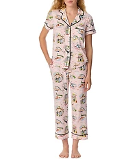 kate spade new york City Strolls Print Short Sleeve Notch Collar Brushed Jersey Knit Cropped Pajama Set