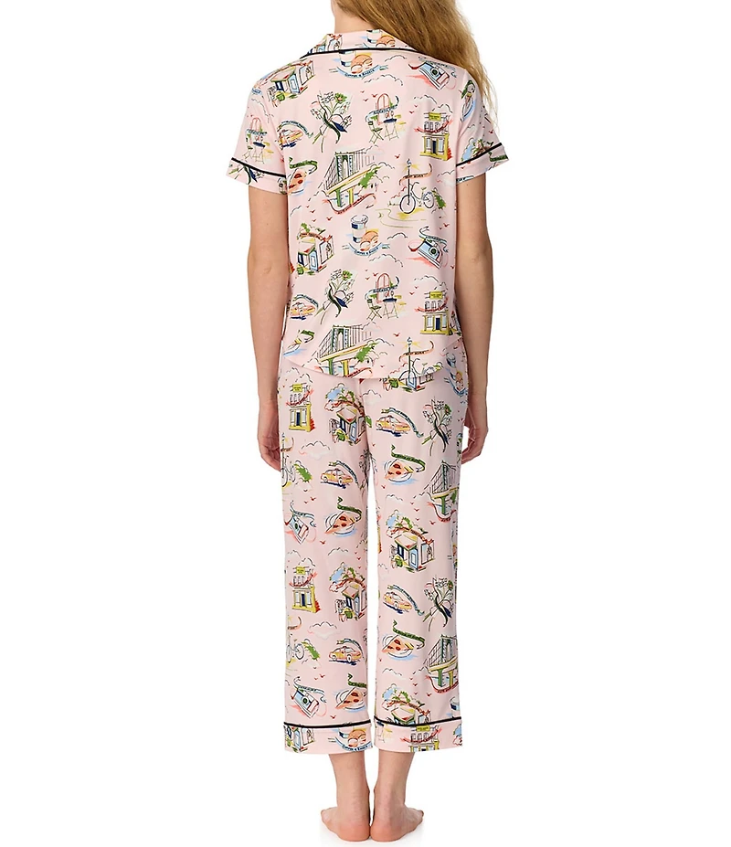 kate spade new york City Strolls Print Short Sleeve Notch Collar Brushed Jersey Knit Cropped Pajama Set