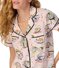 kate spade new york City Strolls Print Short Sleeve Notch Collar Brushed Jersey Knit Cropped Pajama Set