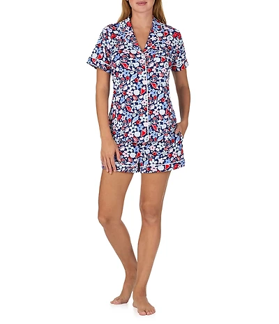 kate spade new york Coastal Gems Print Short Sleeve Notch Collar Brushed Jersey Knit Shorty Pajama Set