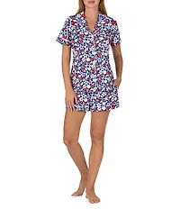 kate spade new york Coastal Gems Print Short Sleeve Notch Collar Brushed Jersey Knit Shorty Pajama Set
