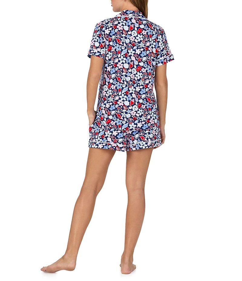 kate spade new york Coastal Gems Print Short Sleeve Notch Collar Brushed Jersey Knit Shorty Pajama Set