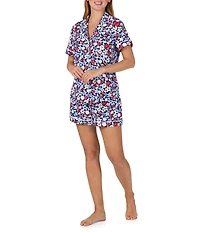 kate spade new york Coastal Gems Print Short Sleeve Notch Collar Brushed Jersey Knit Shorty Pajama Set