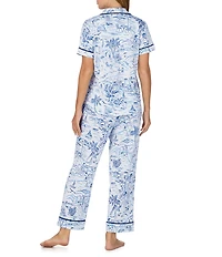 kate spade new york Coastal Toile Print Short Sleeve Notch Collar Brushed Jersey Knit Cropped Pajama Set