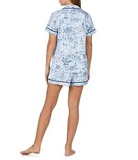 kate spade new york Coastal Toile Print Short Sleeve Notch Collar Brushed Jersey Knit Shorty Pajama Set