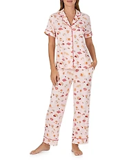 kate spade new york Coffee & Croissants Print Short Sleeve Notch Collar Jersey Knit Cropped Pajama Set
