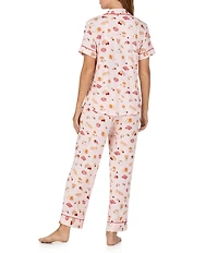 kate spade new york Coffee & Croissants Print Short Sleeve Notch Collar Jersey Knit Cropped Pajama Set