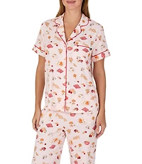 kate spade new york Coffee & Croissants Print Short Sleeve Notch Collar Jersey Knit Cropped Pajama Set